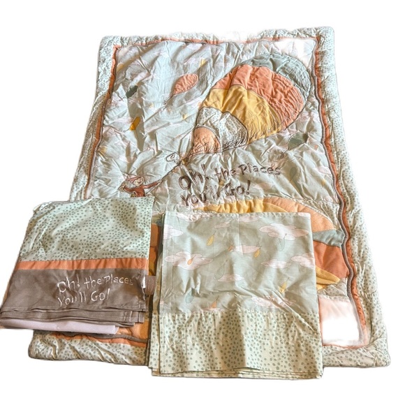 Dr. Seuss Oh the Places You’ll Go Trend Lab Crib Blanket 2 Valance Set - Picture 1 of 7